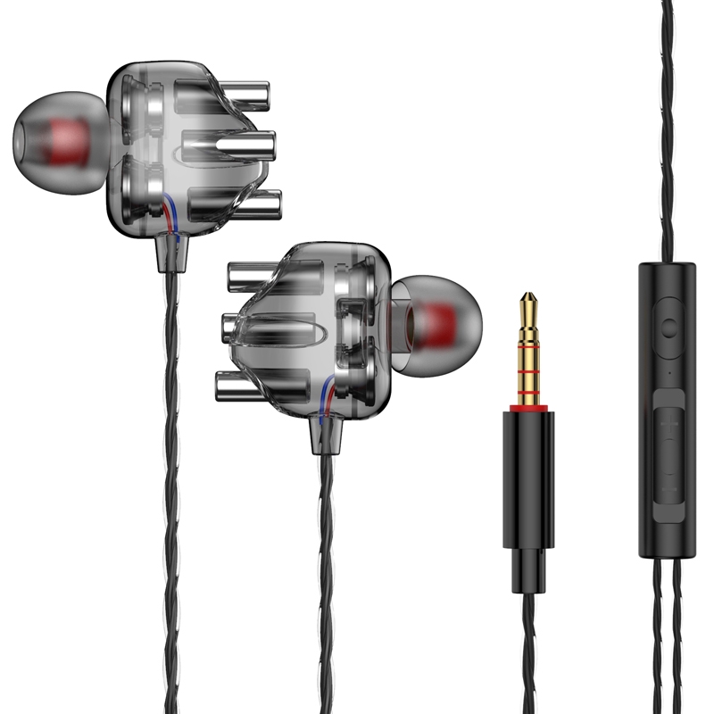 Earphone Dual Drivers 4 Unit Heavy Bass Hifi Musik Dengan Mic Universal 3.5mm In Ear Pk Qkz Ak6 Ck5