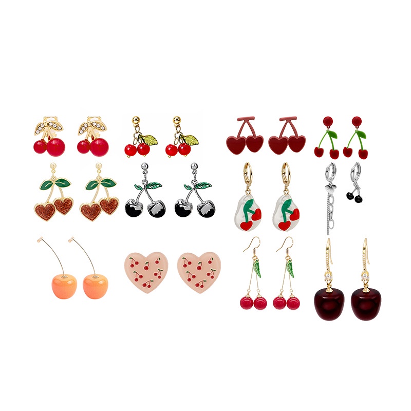 Anting Desain Kartun Cherry Bahan Akrilik Aksen Berlian Gaya Retro