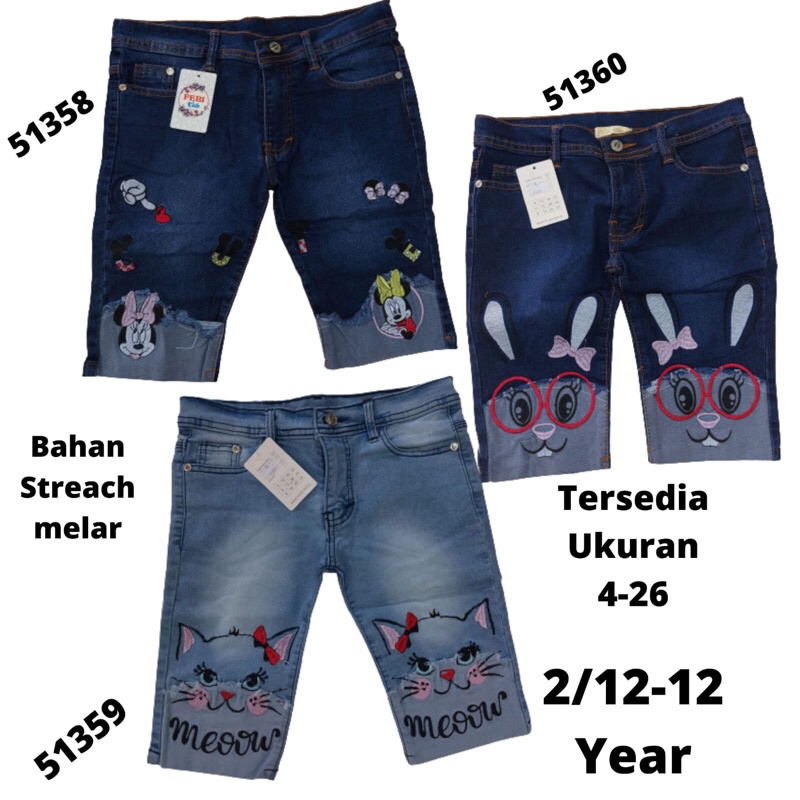 celana jeans 7/8 anak perempuan gambar bordir