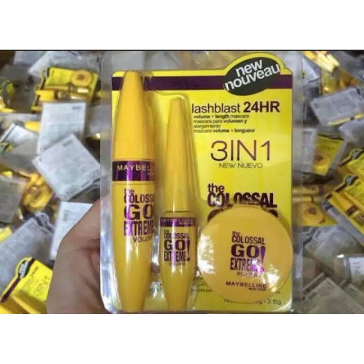 MAYBELLINE COLOSSAL PAKET 3IN1 MASKARA+BEDAK+EYELINER / MAYBELLINE PAKET KUNING 3IN1 / MAYBELLINE WA