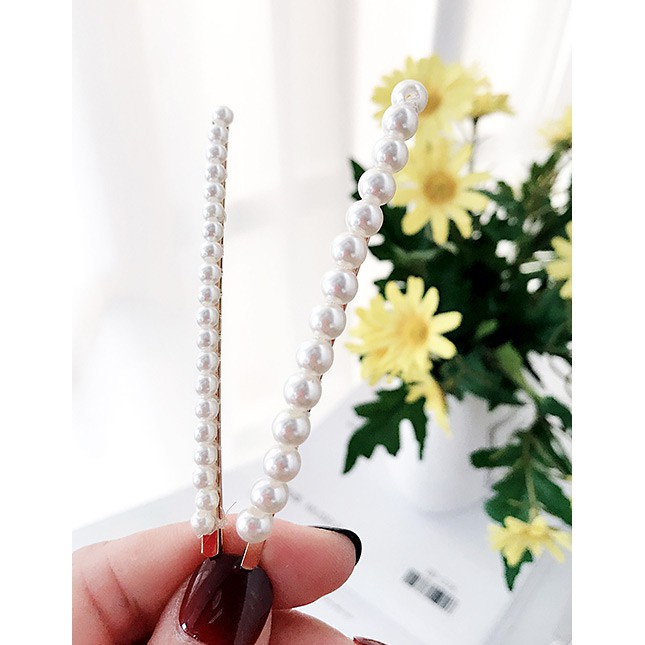 LRC Jepit Rambut Fashion White Alloy Pearl Hair Clip Five-piece F50051