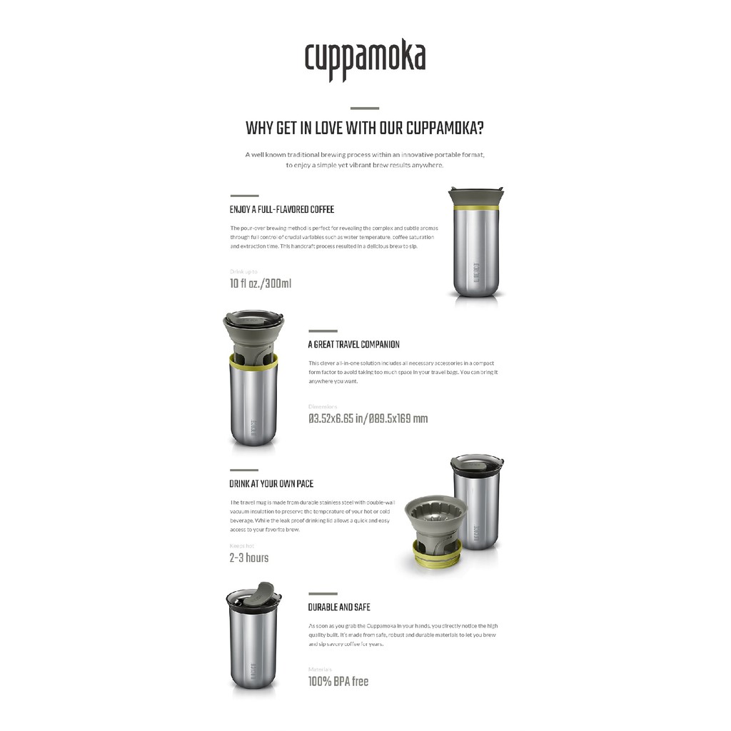 CUPPAMOKA - Portable Pour Over Coffee Maker - 300ML Capacity - Manual Brew