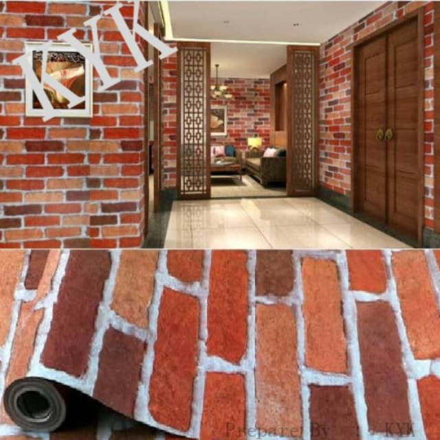 Wallpaper Sticker Dinding Batu Bata Bakar  10m x 45cm Best quality