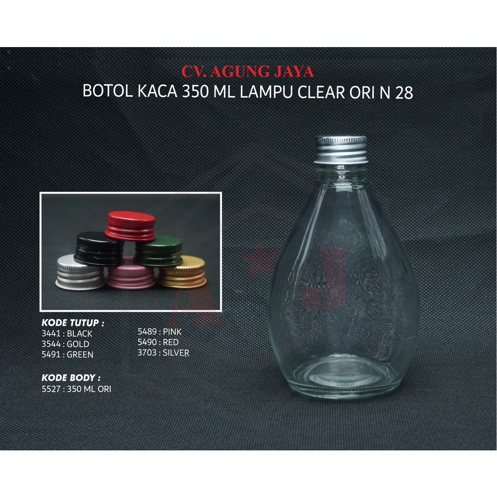 Botol Kaca 350 ml Lampu Bening Tutup Alumunium