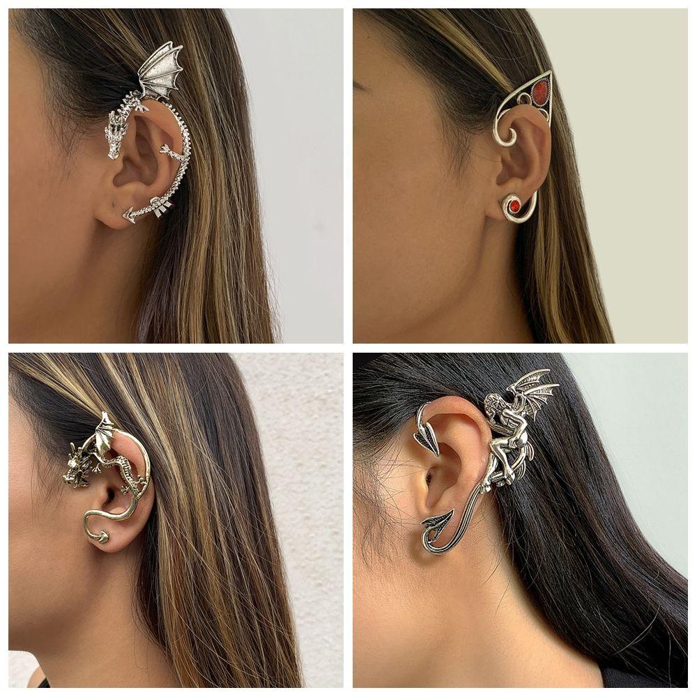 Lily Punk Peri Earcuff Pesta Wanita Naga Ular Warna Perak Hip Hop Elf Ear Clip