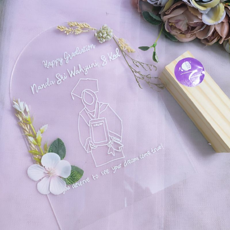 Acrylic Lettering with Dried Flowers Kado Wisuda Ultah Aestetic dengan Lampu cantik