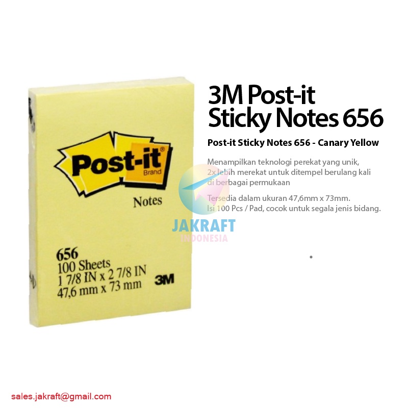 

(100 Lembar) Kertas Memo Sticky Note Tempel 3M POST-IT 656 Yellow Kuning (50 x 76 mm)