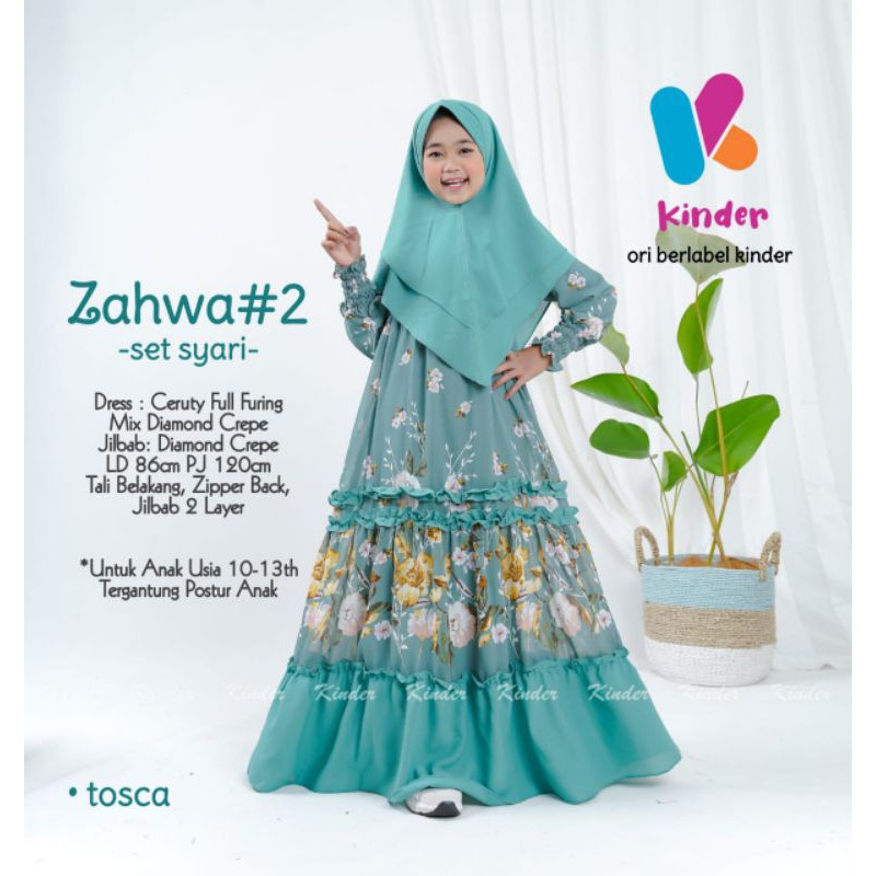 NEW ZAHWA SYARI KIDS DRESS by Kinder/Gamis anak syari + khimar/Gamjs anak untuk usia 10-13 thun