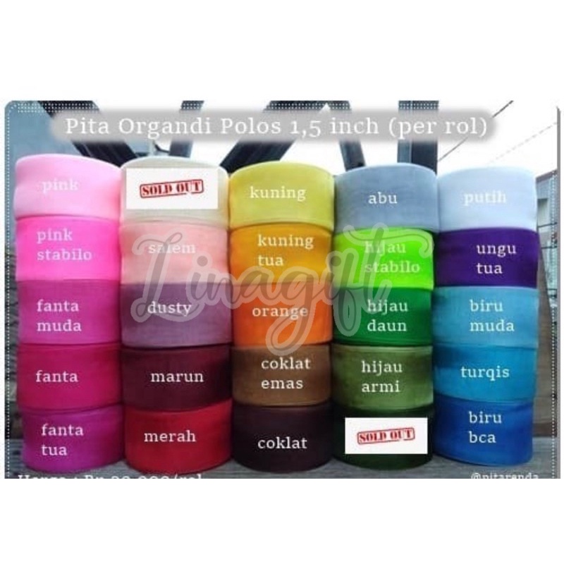 ( 3 Meter ) SILK ORGANDY GIFT RIBBON POLOS 40MM - PITA KADO ORGANDI 1.5 IN ( 4CM ) - 11/2 INCH