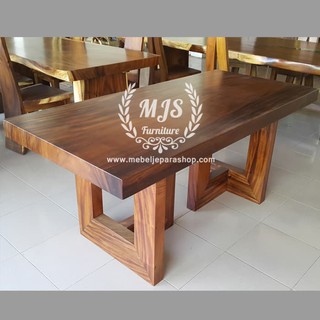 Meja Kayu Trembesi Meja Makan kayu Solid Utuh Suar Tepi Rata | Shopee