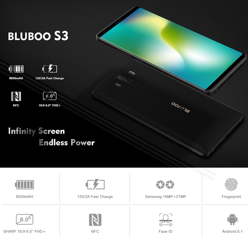 Bluboo S3 Smartphone 4GB Kamera Belakang 8500mah NFC 6.0 \