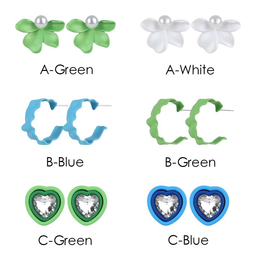 Preva Anting Bunga Musim Semi Mode Hijau Putih Biru Temperamen Ornamen Ear Studs