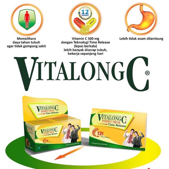 Vitalong C isi 30 kapsul. Vitalong C 30 kapsul. Vitamin C 500mg