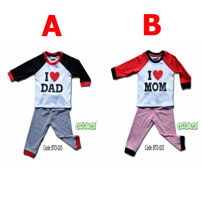 Baju Setelan Piyama Bayi  Lucu I love Mom Dad