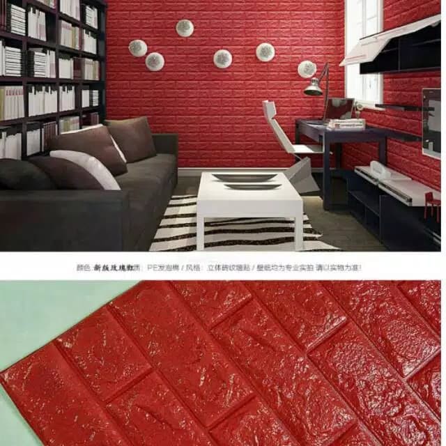 WALLPAPER FOAM 3D WARNA MERAH UKURAN 77 CM X 70 CM