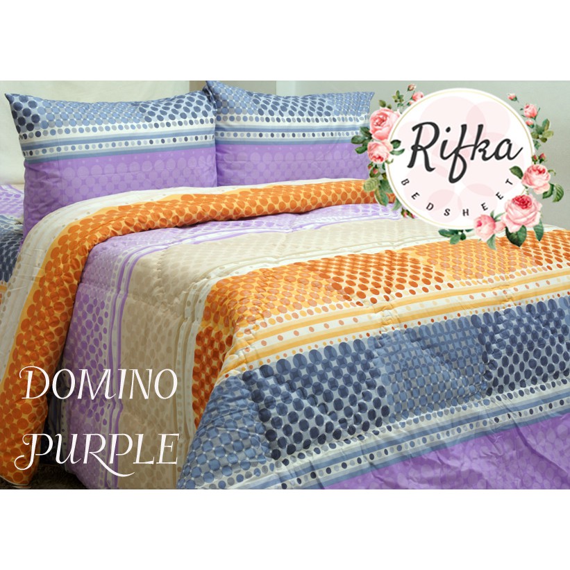 Seprei + Bedcover Set Rifka Bedsheet ukuran 160x200 T30 Katun Lokal - Domino Purple - Rare Motif