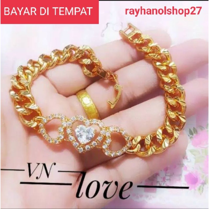 Perhiasan Gelang tangan lapis emas 22k love permata