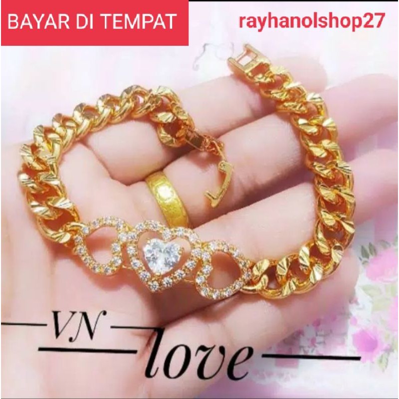 Perhiasan Gelang tangan lapis emas 22k love permata