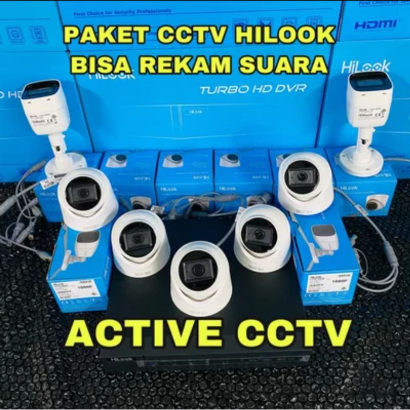 paket camera cctv 7 kamera hilook 2mp audio built in mic 8channel 8ch bisa rekam suara by hikvision