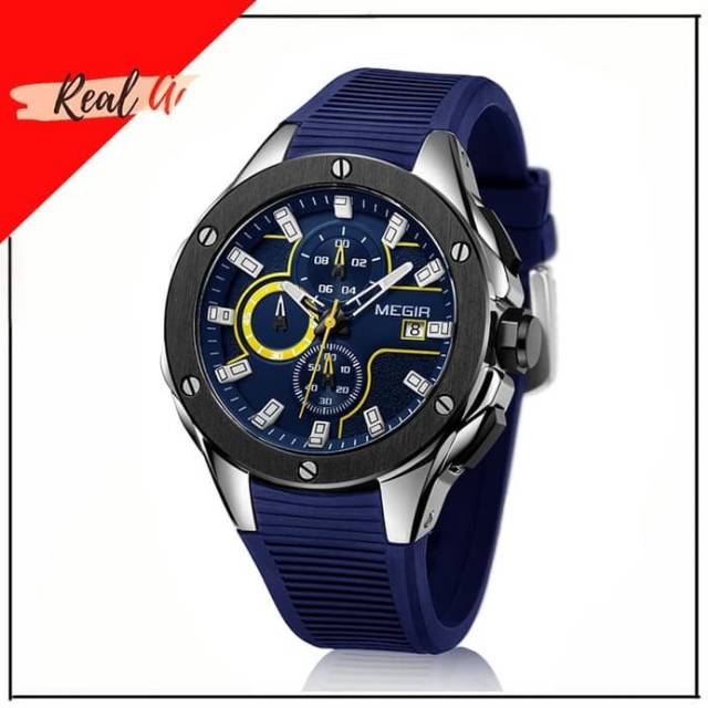 Original megir 2053 jam tangan pria sport watch chtonograph - limited -  biru