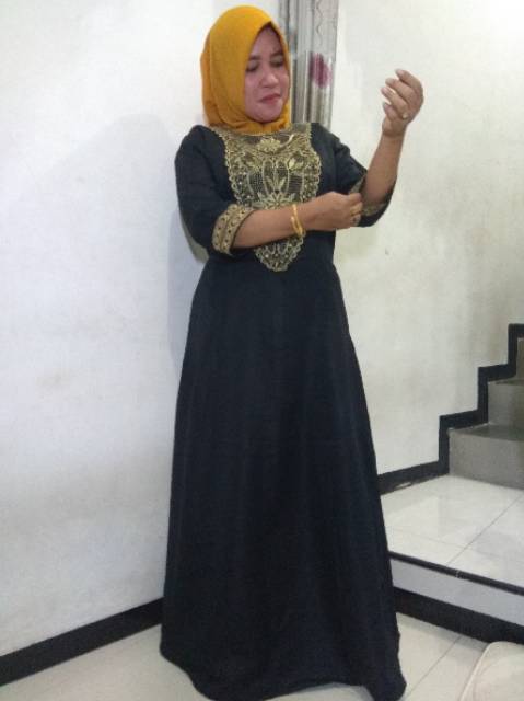 [Almeera] Jubah/Gamis Maxi Arabic turkey motif Aula - Hitam