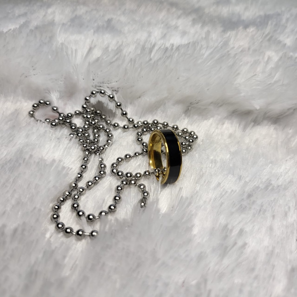 Kalung Liontin Cincin Pria Dan Wanita Titanium Anti Karat Motif biji lada Tahan Air Model Terbaru