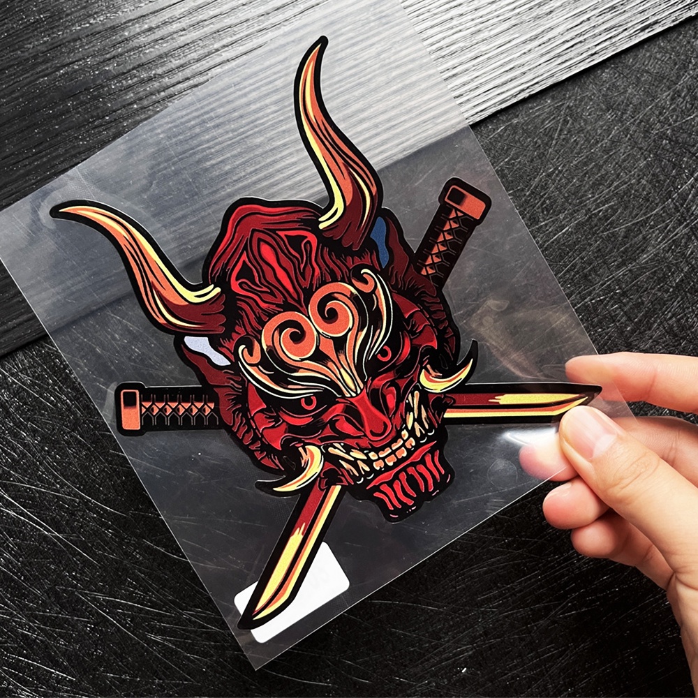 Stiker Reflektif Motif Anime Samurai Jepang Warna Hitam Tahan Air Untuk Sepeda Motor / Laptop / Mobil