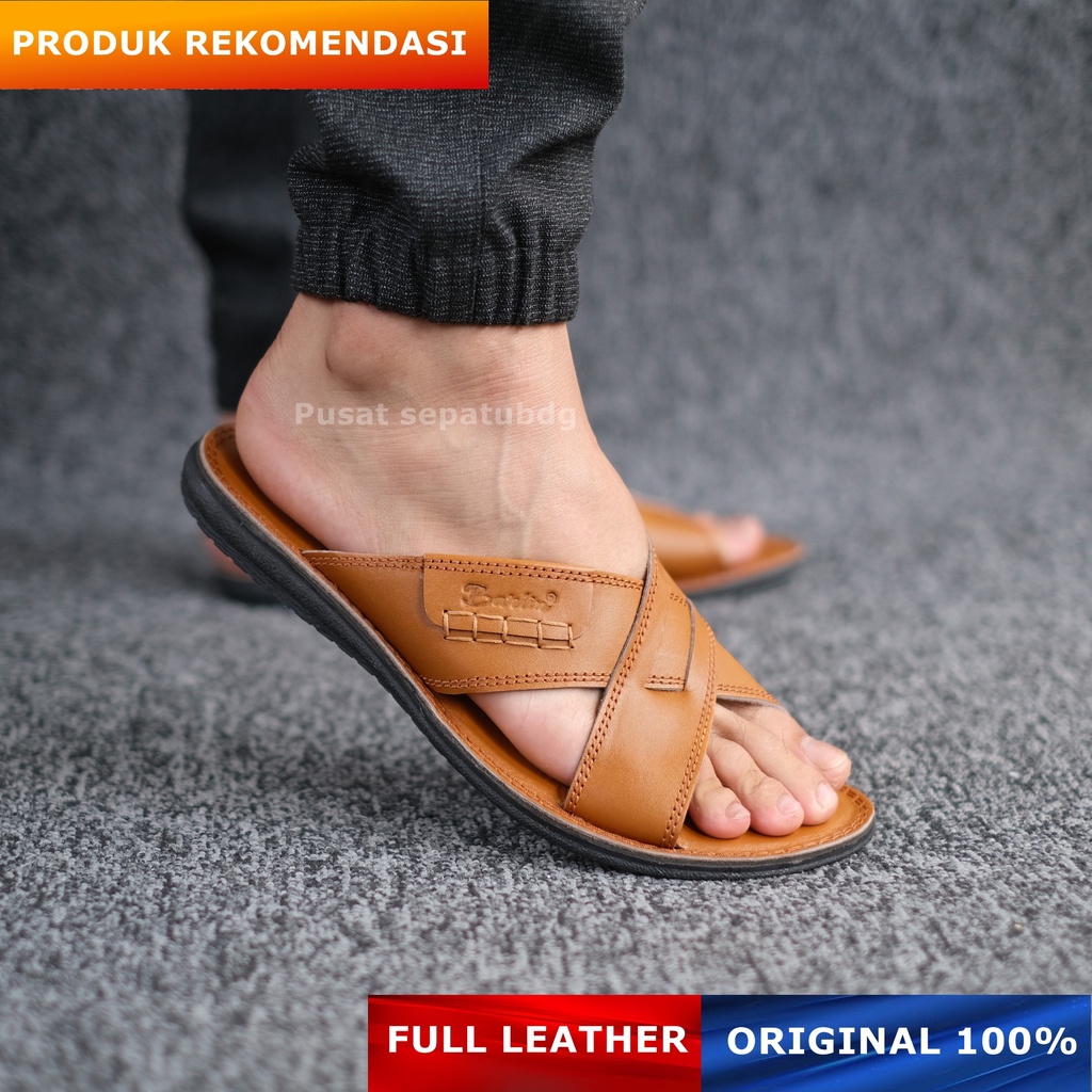 Sandal Kulit Pria Original Distro Kasual - Sendal Pria Full Kulit Distro Kekinian