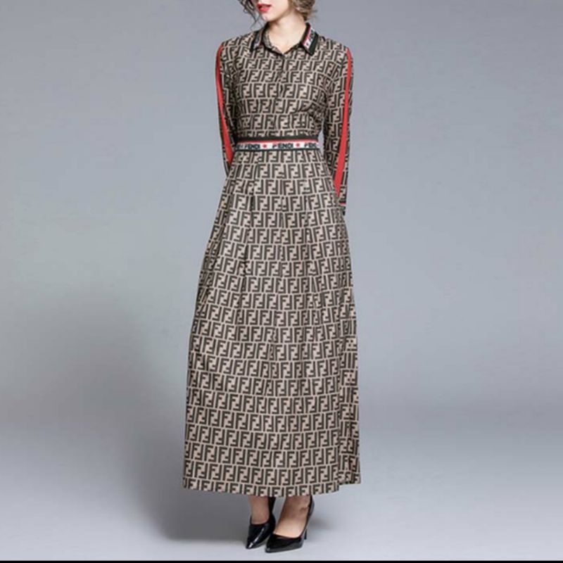 MDLV ~ 06620 Fendirica Shirt Maxi Dress Pendi Premium Long Dress Import Dress maxi Fashion Import