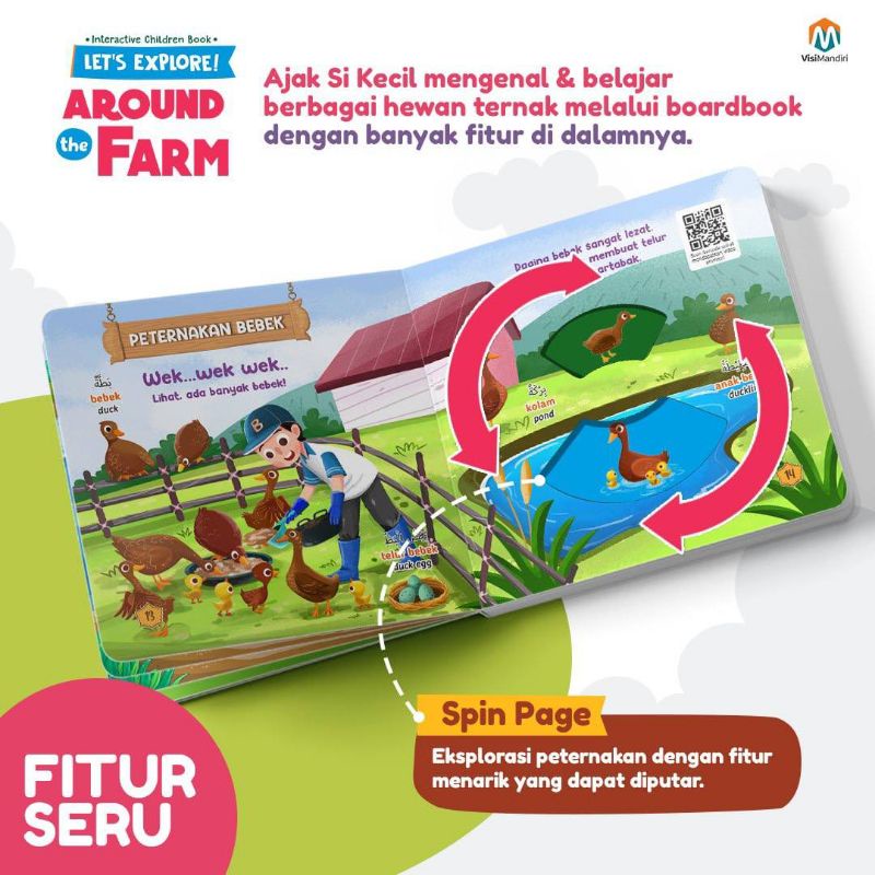Boardbook Balita Anak Hard Cover Buku Cerita Bergambar Seri Mengenal Hewan Bilingual Full Colour Lets Eexplore Around The Farm Ziyad-7