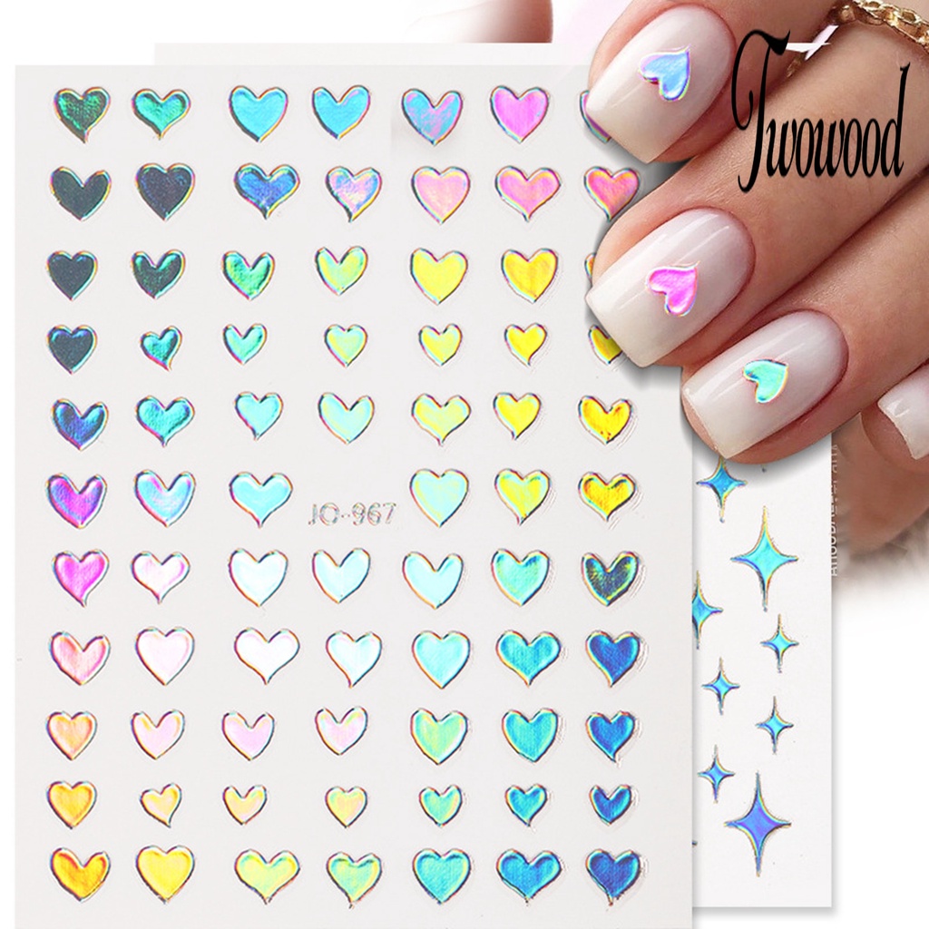 Twowood Stiker Kuku Tahan Air Motif Bunga / Kupu-Kupu / Hati Untuk Nail Art DIY