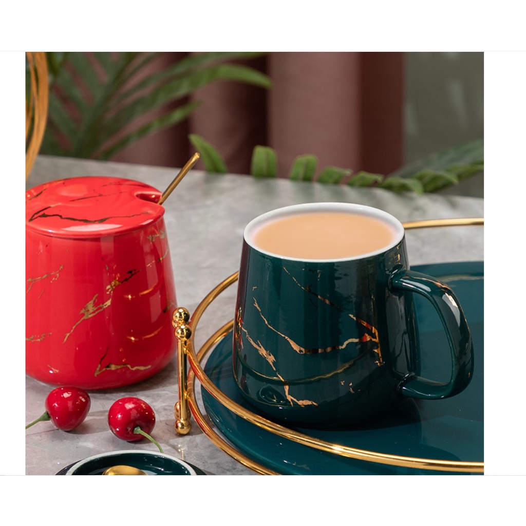 Marble Mug Set / Gelas Keramik Marble Porcelain Cangkir Kopi Teh Hampers Kado Bingkisan Souvenir Gift Box