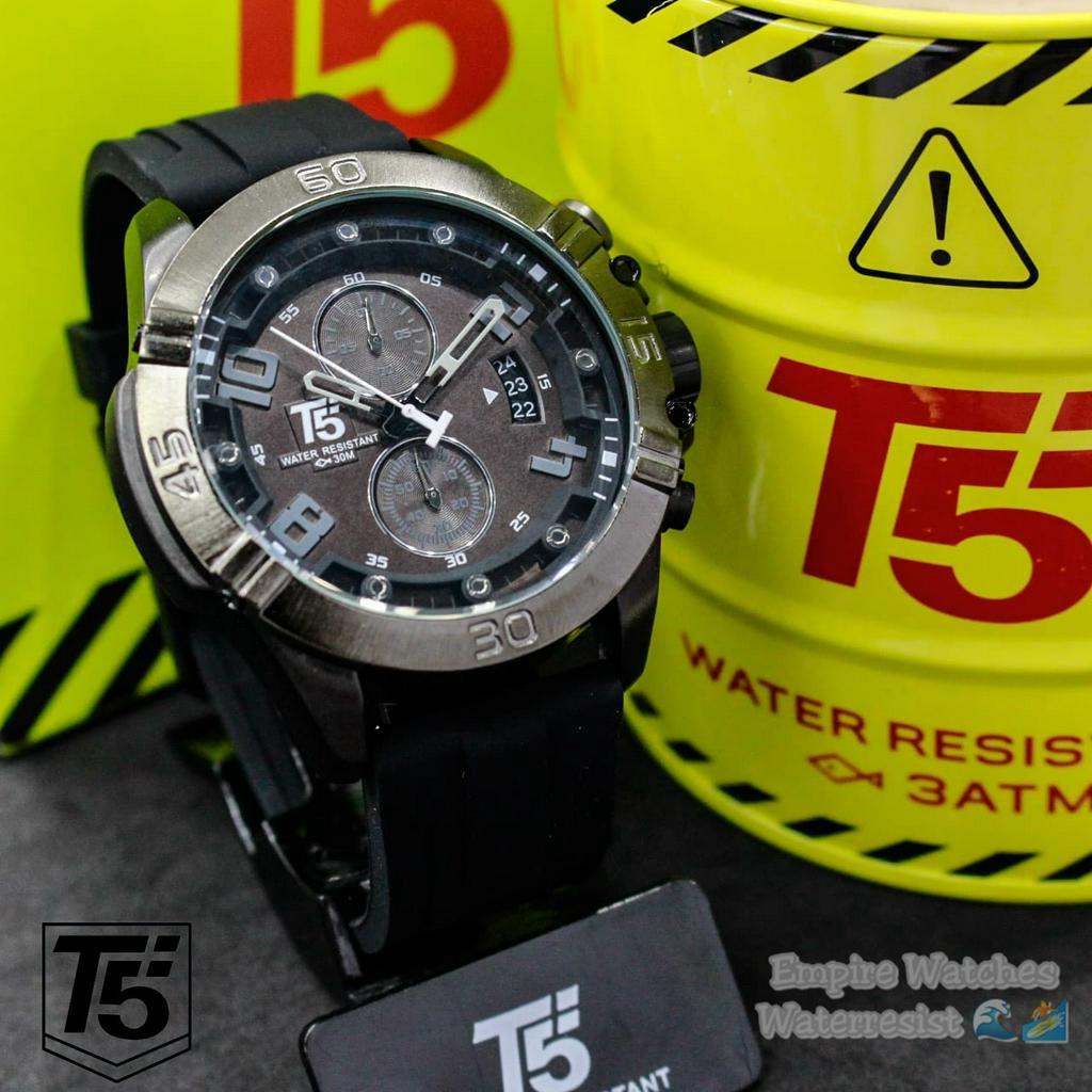 Jam Tangan T5 H3637G H3637 3637 Pria Cowok Analog Chrono dan Tanggal Aktif Strap Rubber Original Waterproof
