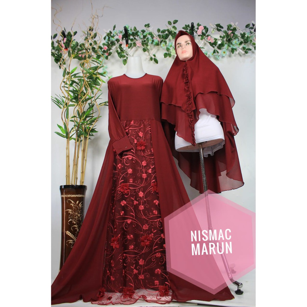 GAMIS SET CERUTY BABYDOLL BRUKAT TILE BORDIR NISMA SYARI MUSLIMAH PESTA MEWAH BROKAT BRUKAT 3D BUSUI