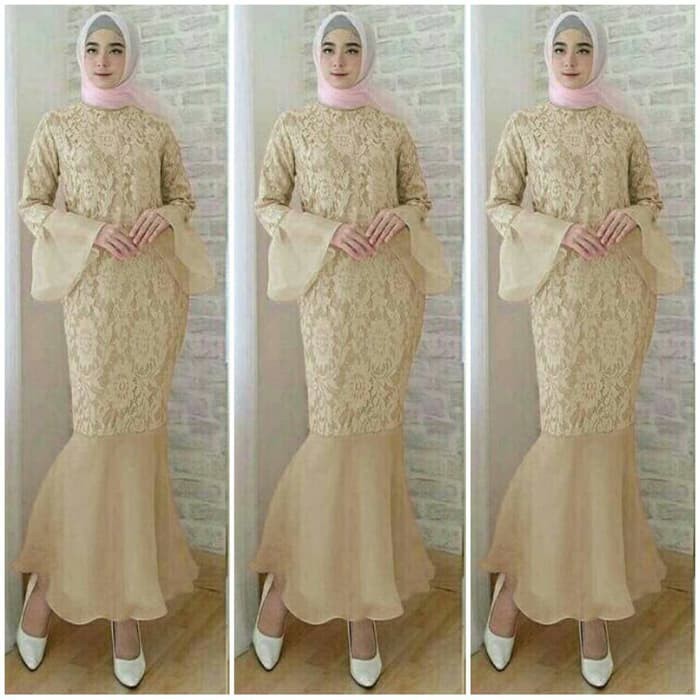 Maxi Dress Muslim/ Maxy Hijab Pesta Cantik - Mermaid (Vs) - Mocca D9179