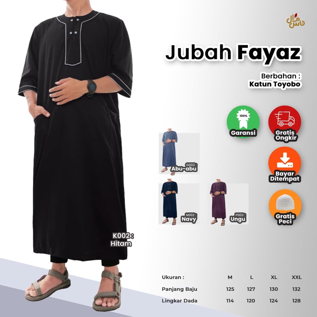 Baju Jubah Gamis Pria Saudi Model Fayyaz Qomishu Original Gratis Peci