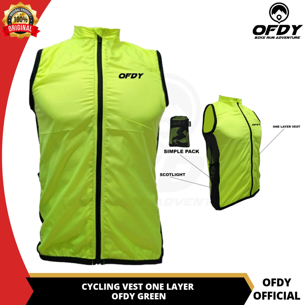 Ofdy Cycling Vest Rompi Sepeda Gowes Warna Hijau Material Polyester Super Thin Metalik One Layer Ori