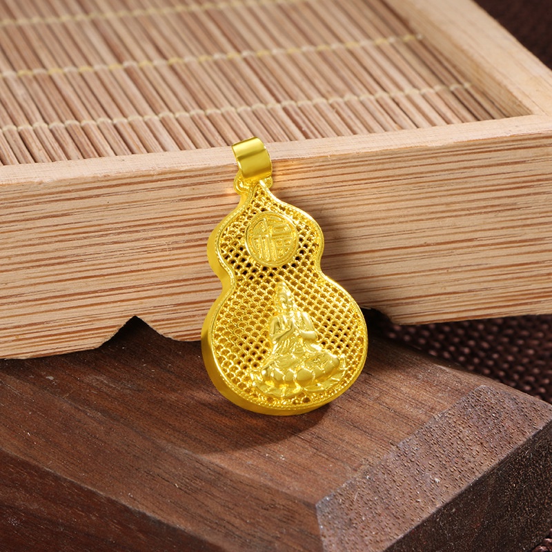Liontin 3D Lapis Emas Asli Kadar 375 Bentuk Patung Labu Buddha Untuk Pria Dan Wanita