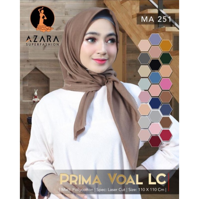 MURAH ! HIJAB PRIMA VOAL LC SQUARE BAHAN POLYCOTTON PREMIUM AZARA LASER CUT JILBAB KERUDUNG SEGI