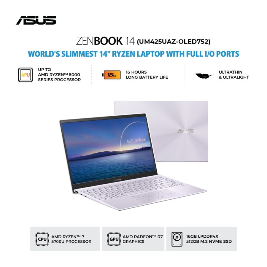 ASUS ZenBook UM425UAZ OLED752 (AMD Ryzen 7 5700U/16GB/512GB/14"OLED/W11 OHS)