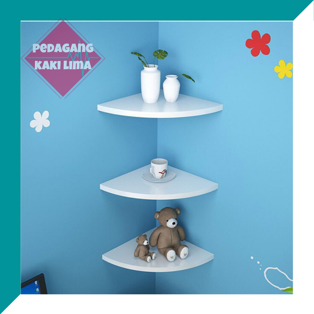 Rak sudut vintage MINIMALIS 3 susun dekorasi dinding ruang tamu serbaguna M640
