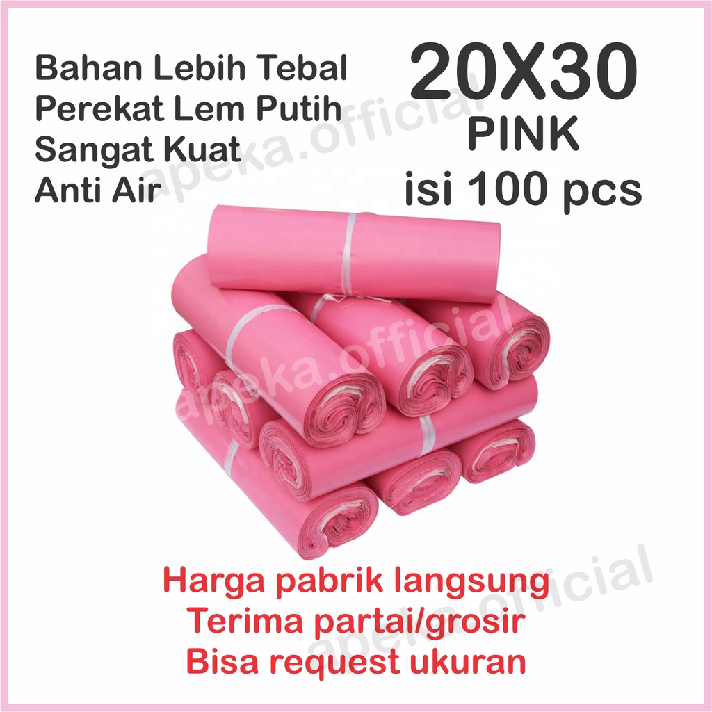 Plastik Polymailer Polymer Polimer Packingan Online Shop Amplop Plastik Packing Olshop PINK 20X30 isi 100 pcs