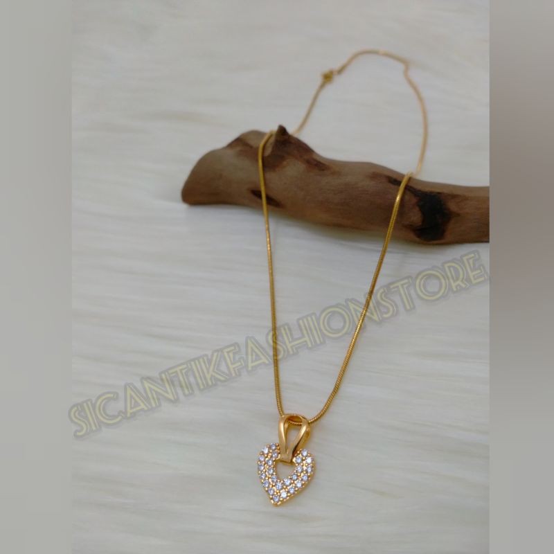 PROMO kalung Titanium plus lionti love permata fashion wanita terlaris anti Karat lapis emas bagus