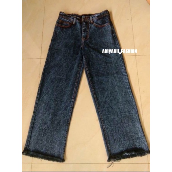 ARN - CELANA KULOT JEANS RAWIS WANITA ORIGINAL SNOWBLACK WASHED HIGHWAIST DENIM MURAH KEKINIAN CUTBRAY Korean Style