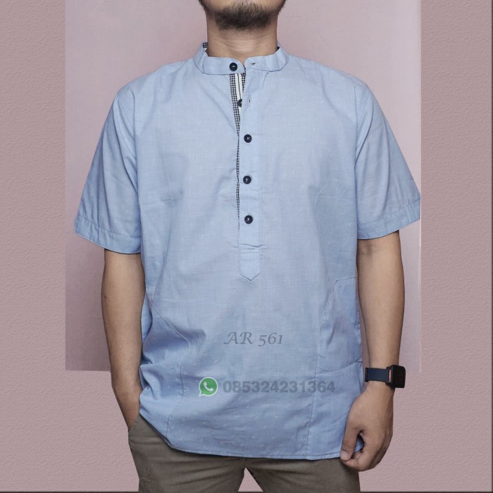 baju koko biru muda berkualitas - S
