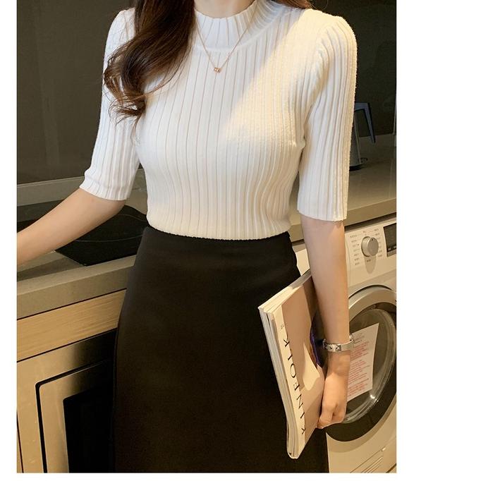 Midi Turtleneck Premium Turtle Neck Lengan Pendek Atasan Baju Rajut Wanita Santana