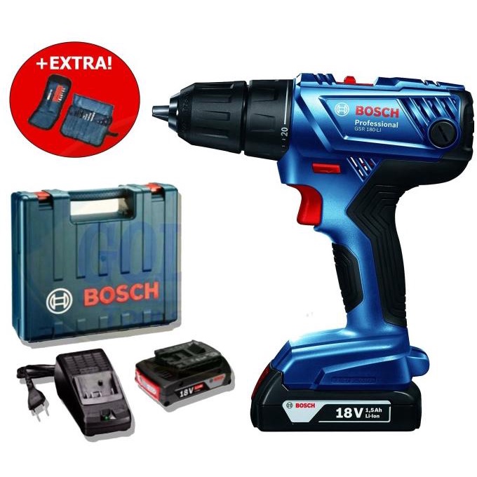 Bosch GSR 180 LI Cordless Drill 18V / Bor Baterai 18 Volt + Acc Termurah