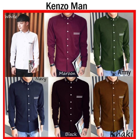 RISRUS FASHION HEM KENZO MIX KEMEJA PRIA LENGAN PANJANG BAJU KEMEJA COWO COWOK POLOS CASUAL SLIMFIT
