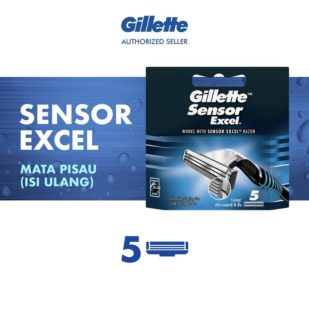 SScntx- Gillette Alat Cukur Sensor Excel Isi 5 Refill Pisau Cukur Isi Ulang