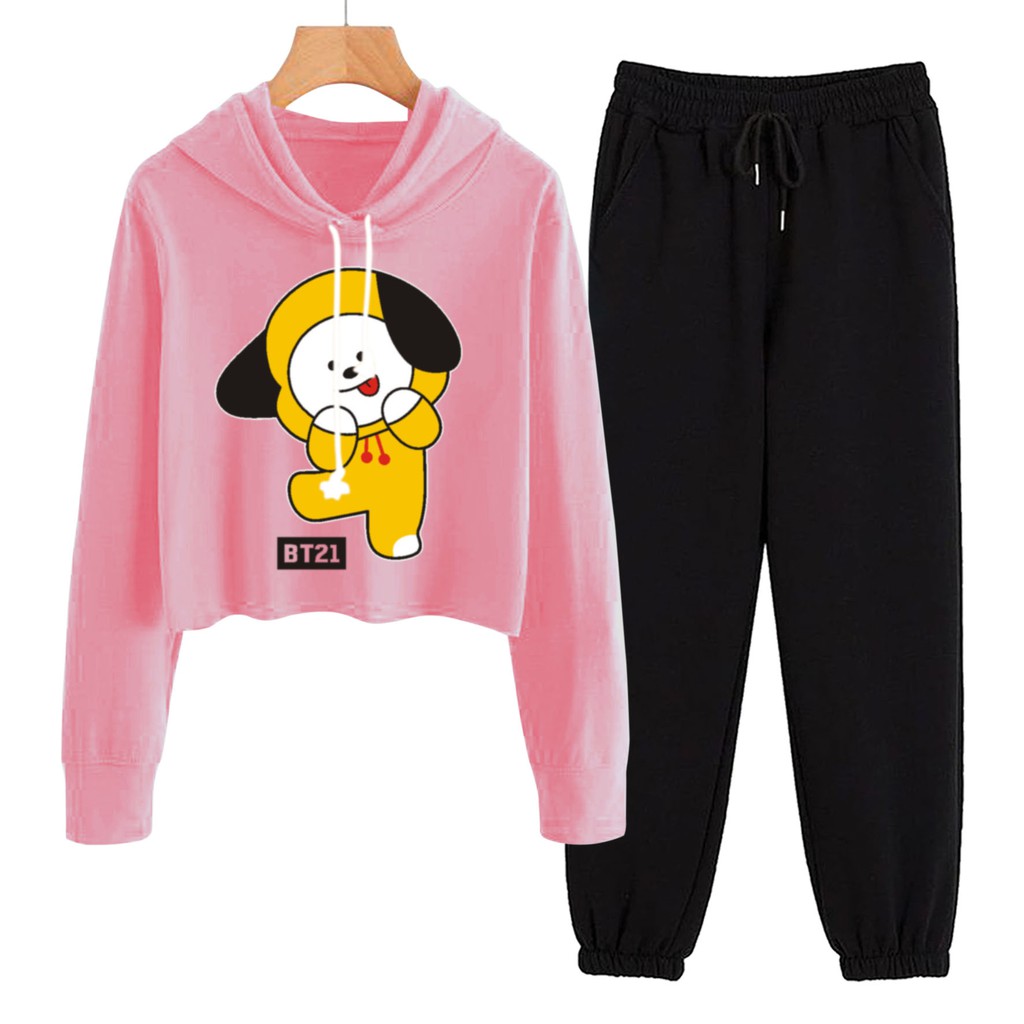 BESS - Baju Setelan Wanita Murah / Setelan Hoodie Crop + Jogger Hitam - CIMY DANCE